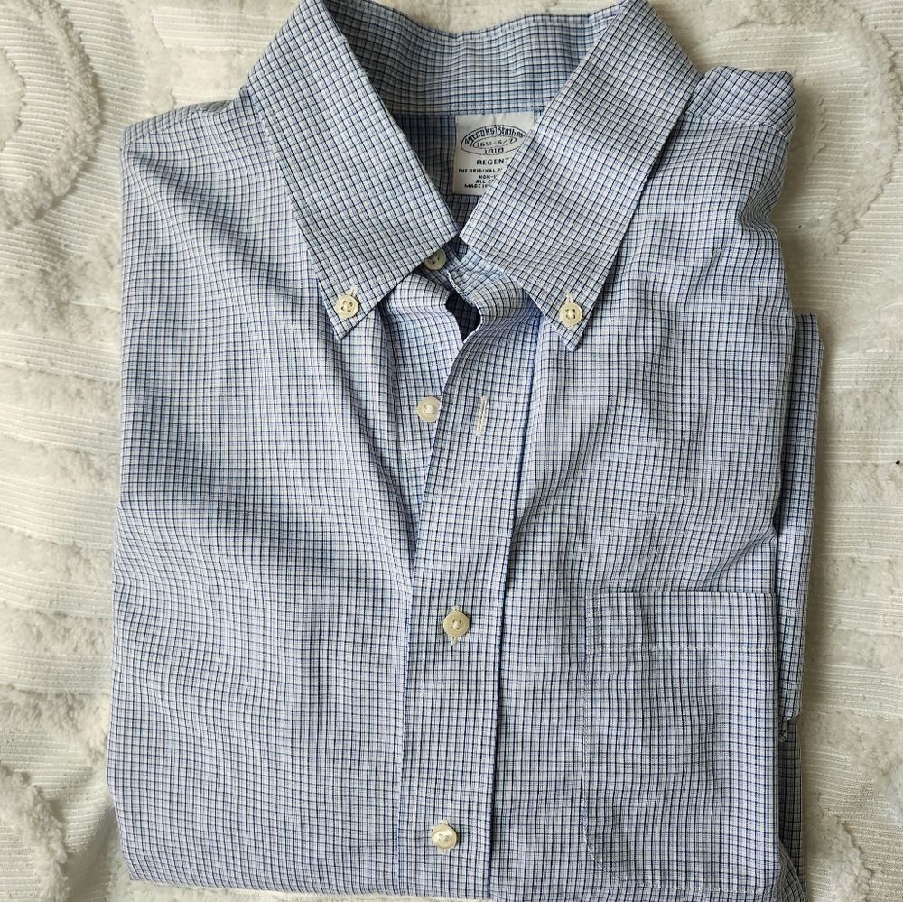 Brooks Brothers Men's Blue Checkered Window Pane Button Shirt 16 1/2-6/7 Large